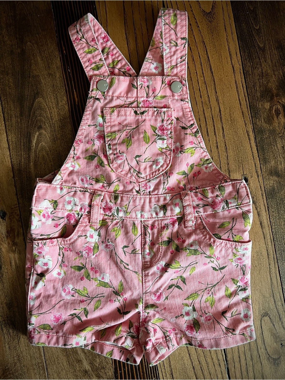CHILDREN’s PLACE • Pink Denim Jean Floral Short Overalls Shortalls cottagecore